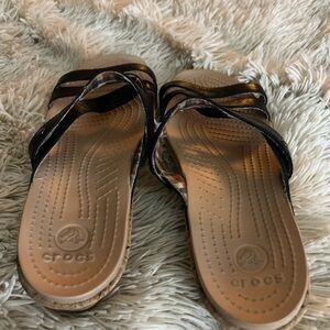 CROCS Women's Black and Tan Sandals